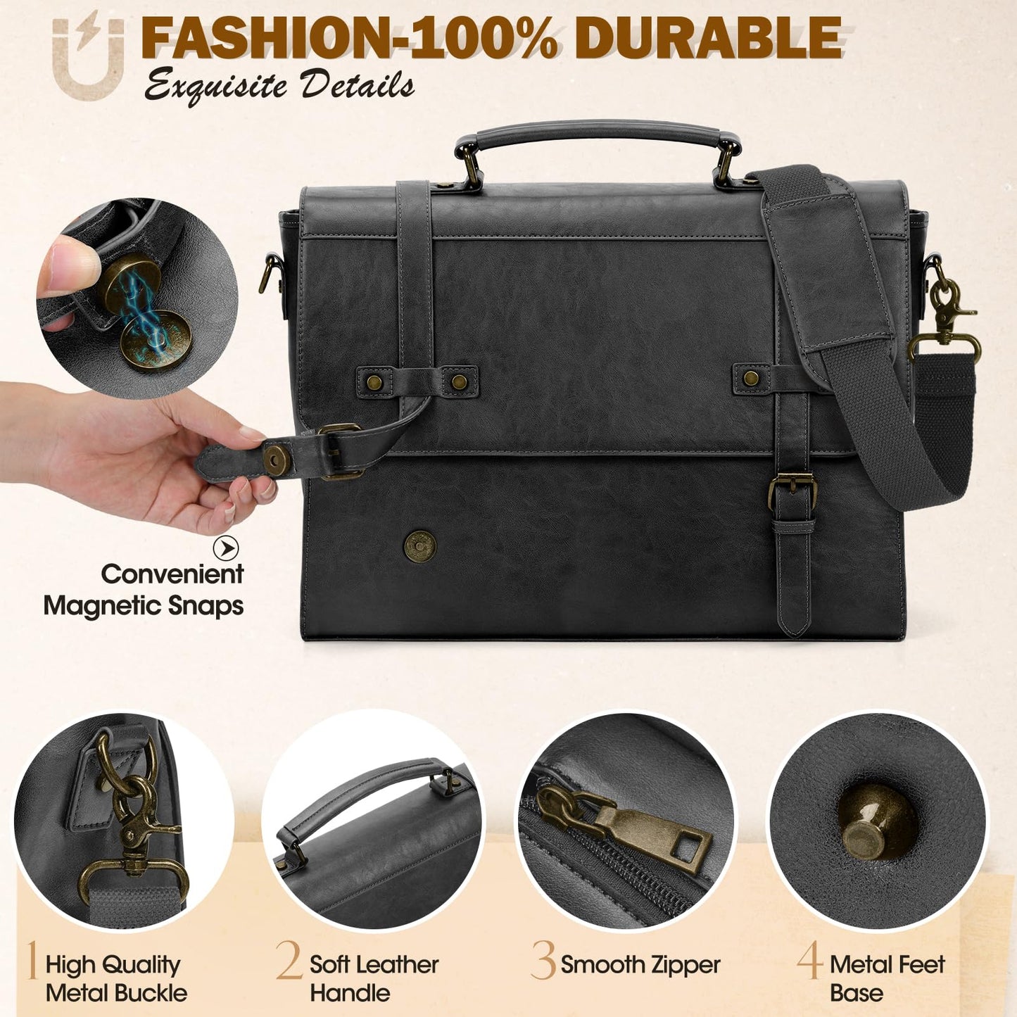 RAINSMORE Mens Messenger Bag 17 Inch Waterproof Vintage Leather Laptop Briefcase Large Laptop Bag Satchel Bag Computer Shoulder Bag for Office Business Travel College,Brown
