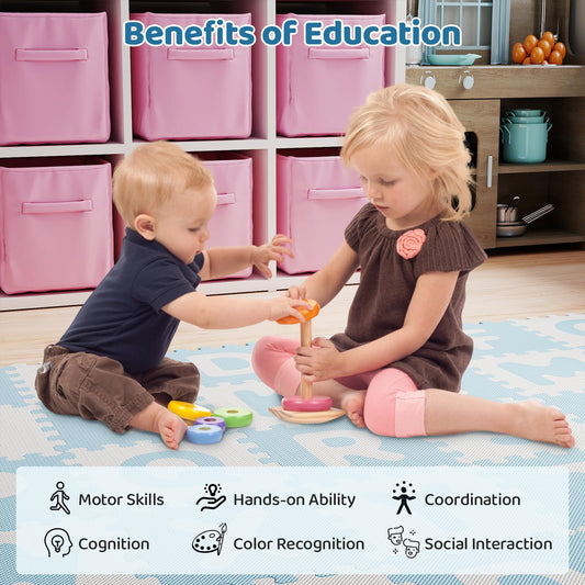 HONEY JOY Foam Floor Tiles for Kids, 12.5” x 12.5” EVA 26-Piece Interlocking Alphabet Puzzle Play Mat, Non-Slip Large Soft Carpet Rug, Easy to Clean, for Baby Crawling Exercise, Playroom (Blue)