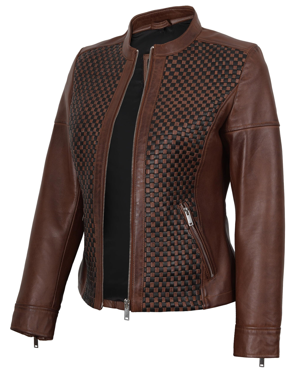fjackets Real Lambskin Leather Cropped Jacket Long Sleeve Bolero Style Collarless Women Jackets - Maude Brown Leather Jacket Women | [1311535] XL