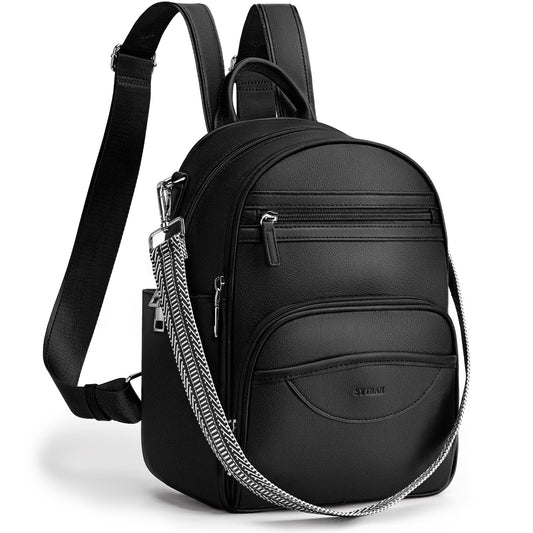 SYTRAH Small Backpack Purse for Women, Mini Backpack Vegan Leather with RFID Blocking & Tablet Pocket, Cute Shoulder Handbag for Travel, School & Work Black