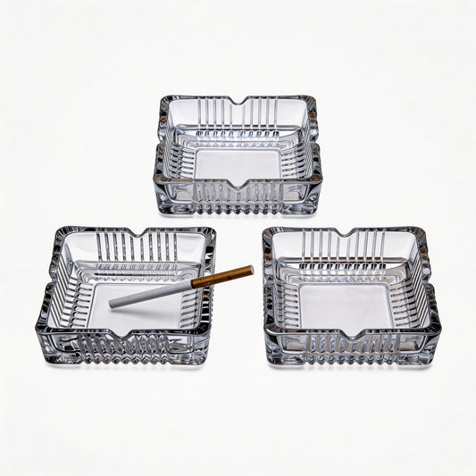 ZSHNYUKX 3 Pack 4 inch Square Glass Ashtray, Clear Thick Tempered Glass Cigarette Ash Tray, Easy Clean Heavy Duty Smoke Tray for Home Office Outdoor Party Decoration