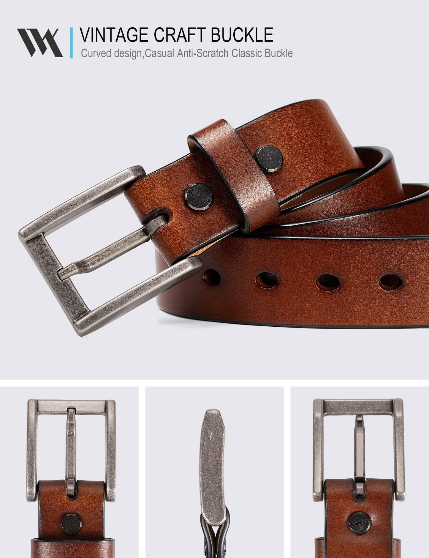 WOLFANT Thicken Full Grain Heavy Duty Belts for Men,100% Italian Real Solid Leather