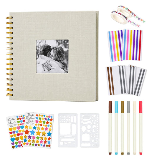 Cvochtty Scrapbook Album 40 Pages with DIY Kits, Craft Paper Photo Album, Cream-White Linen Cover Scrapbooking for 2x3 3x5 4x6 5x7 Pictures, Memory Book for Wedding Baby Family Birthday