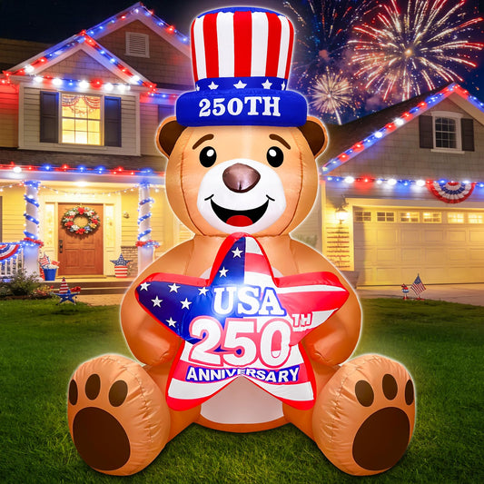 4 Ft Inflatable Uncle Sam Bear with USA 250th Anniversary Star Build-in LED Lights Blow up 4th of July Outdoor Decorations for Home Yard Lawn Garden Independence Day Memorial Day Decor