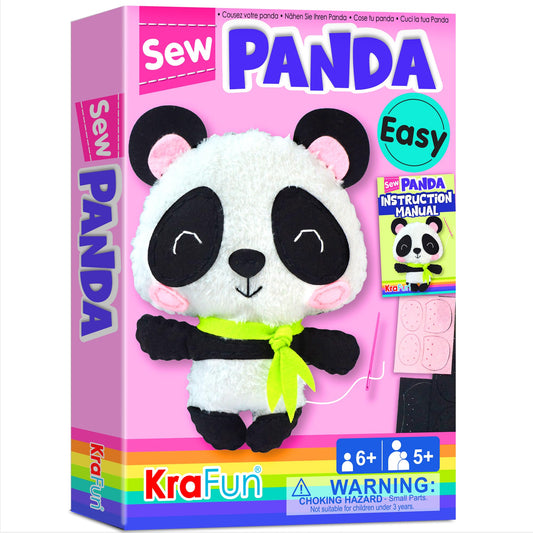 KRAFUN My First Sewing Kit for Kids Ages 6-10 Beginners | Learn to Sew Panda Stuffed Animal | Premium Thick Felt | Craft Gift for Girls & Boys