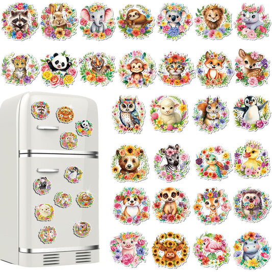 Xuhal 30 Pcs Spring Animal Diamond Painting Magnet Flower Animal Diamond Art Magnet Kits for Adults Floral Wreath Elephant Refrigerator Magnetic Sticker 5D Rhinestone Fridge Sticker for DIY Craft Gift