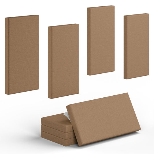 4 Pack High-Density Core with Fabric Cover Acoustic Panels – 24×12×2 In Self-Adhesive Soundproofing and Sound-Absorbing Wall Panels for Echo Reduction in Studio, Theater, or Recording (Mocha Brown)