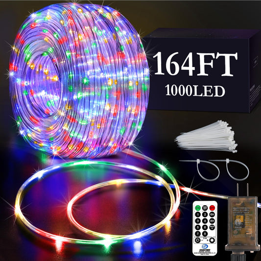 KNONEW 164FT 1000LED Rope Lights for Outside,Outdoor String Lights Waterproof 8 Modes Clear Tube Light for Indoor,Bedroom,Wedding,Garden,Patio,Christmas,Tree,Rv,Holiday Decoration(Multicolor)