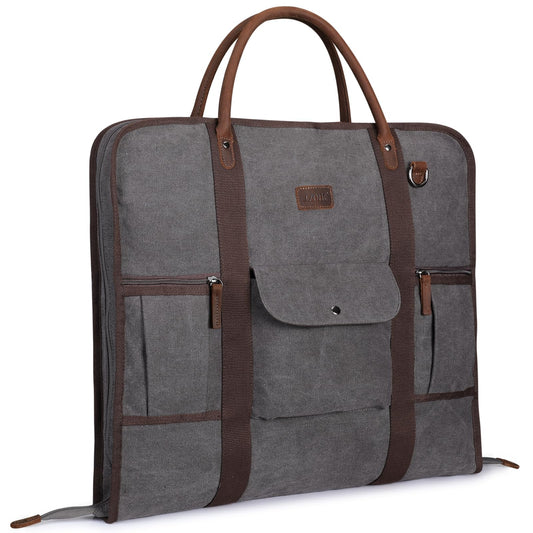 S-ZONE Carry On Garment Bag for Business Travel Canvas Leather Men Women Suit Cover