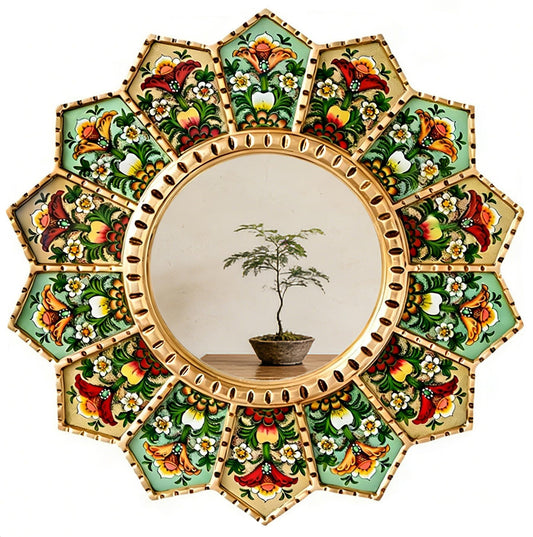 WTVLAX 15.7" Sunburst Mirror - Boho Wall Mirror with Moroccan Decor Style, Large Circular Wood & Acrylic, Decorative for Living Room, Gallery Wall