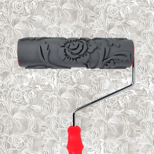 BANCOO 10'' Rubber Graceful Lively Floral Texture Embossed Roller – DIY Textured Wall Decor Tool for Home Renovation & Household Art Craft (BC732L)