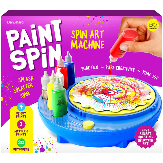 Dan&Darci Paint Vortex Spin Art Machine - Kids Art Kit for Boys & Girls Ages 6+, Motorized Spinner with Splash Guard, Metallic Paints & 20 Artboards - Birthday Gifts for Girls - Craft Kit