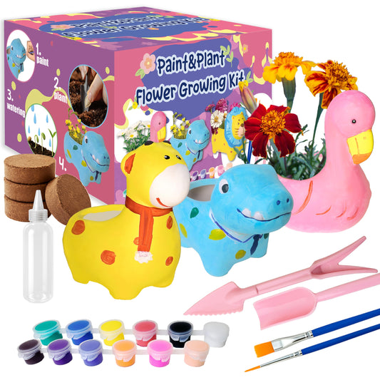 yasest Paint & Plant Flower Growing Kit for Kids - 4 Set DIY Animal Pattern Ceramic Painting Kit, Kids Gardening Set, Arts & Crafts for Ages 8-12, Birthday Gifts for 5 6 7 8 9 10 11 12 Year Old Girl