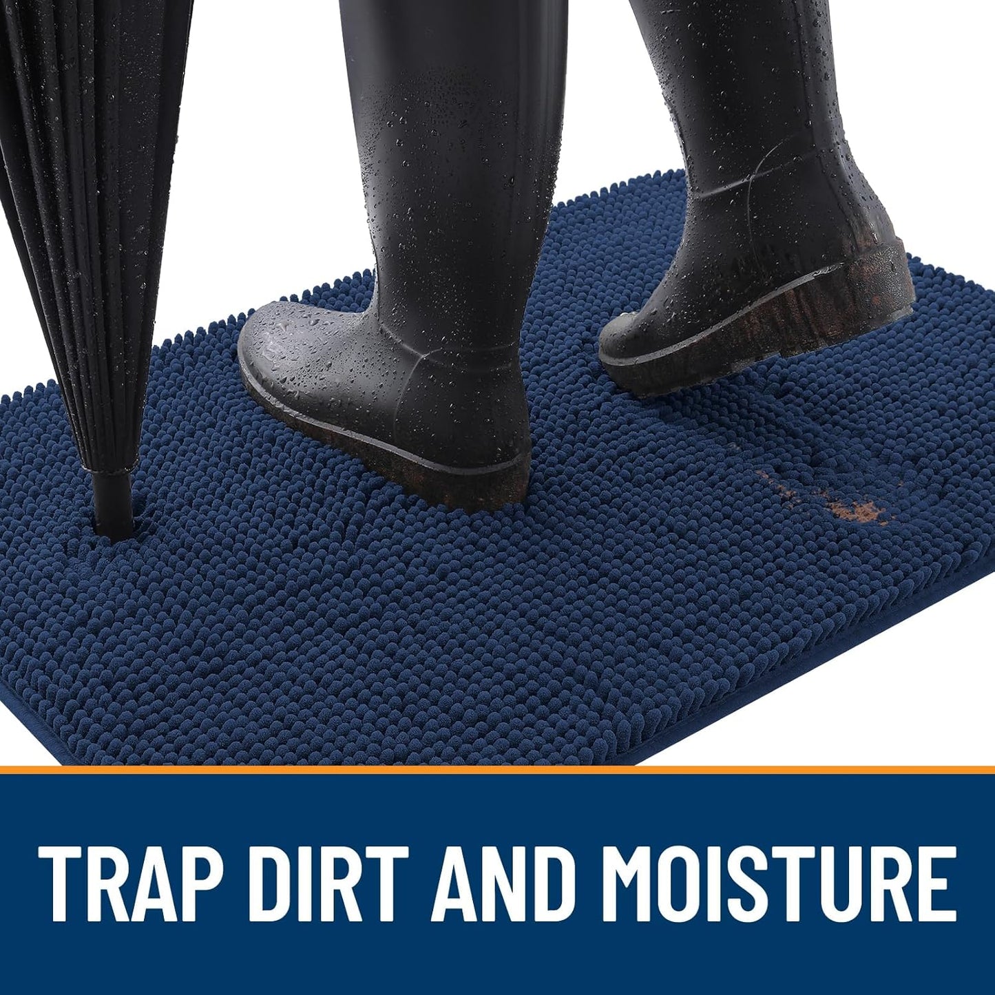 OLANLY Dog Door Mat - Absorbent Non-Slip Chenille Mat for Muddy Paws | Quick Dry 59x35, Dark Blue