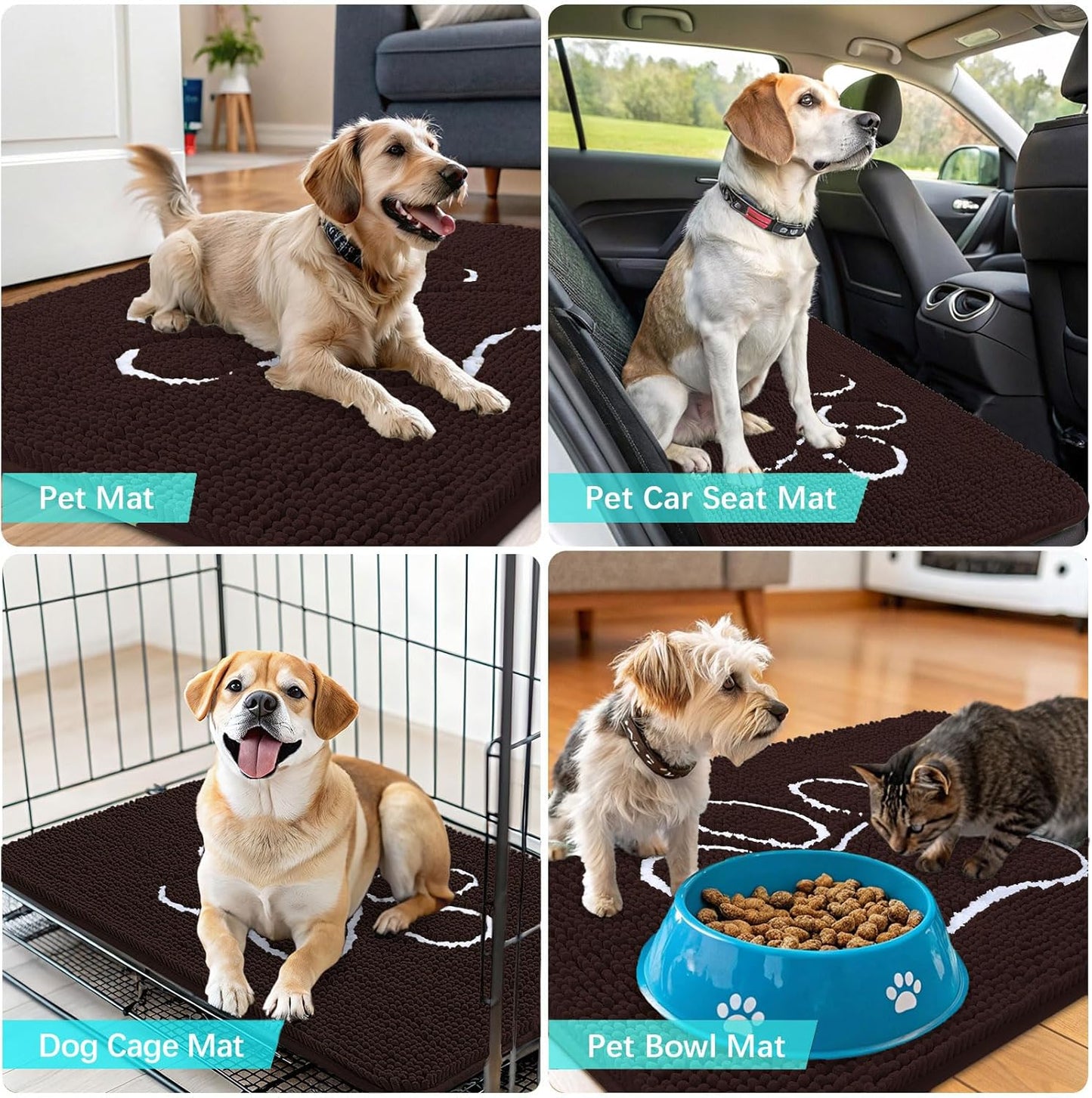 OLANLY Dog Door Mat - Absorbent Non-Slip Mud Mat for Muddy Paws | 70x32 Paw Print Design, Quick Dry Brown
