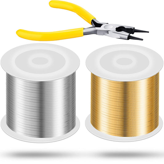 Mudder 2 Rolls Wire for Jewelry Making and Pliers Silver Craft Tarnish Resistant Jewelry Beading Wire for DIY Craft Making Supplies (Gold,Silver,20 Gauge)