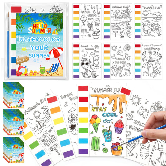 Zoyeven 144 Pcs Summer Watercolor Coloring Books Summer Party Favors End of Year Gifts Art and Crafts Well-Packaged Classroom Reward Prizes School Activity