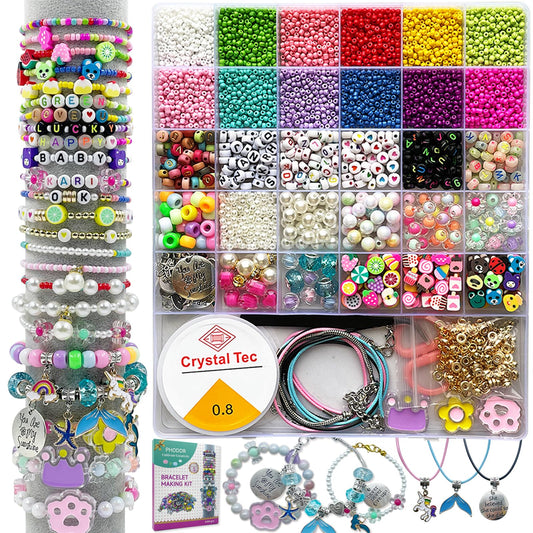 PHODDR Bracelet Making Kit for Girls,4300 piece DIY Jewelry Crafts Set, Including Beads and Pendants, Suitable for Girls Age 5-12 Birthday Gifts