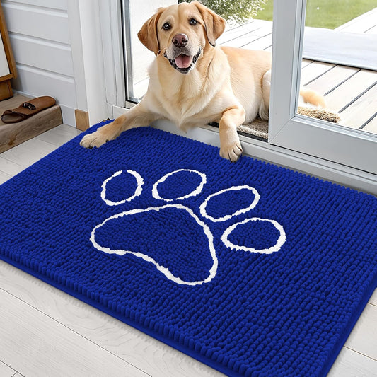 OLANLY Dog Door Mat - Absorbent Muddy Paws Doormat | Non-Slip Chenille, 36x24, Royal Blue