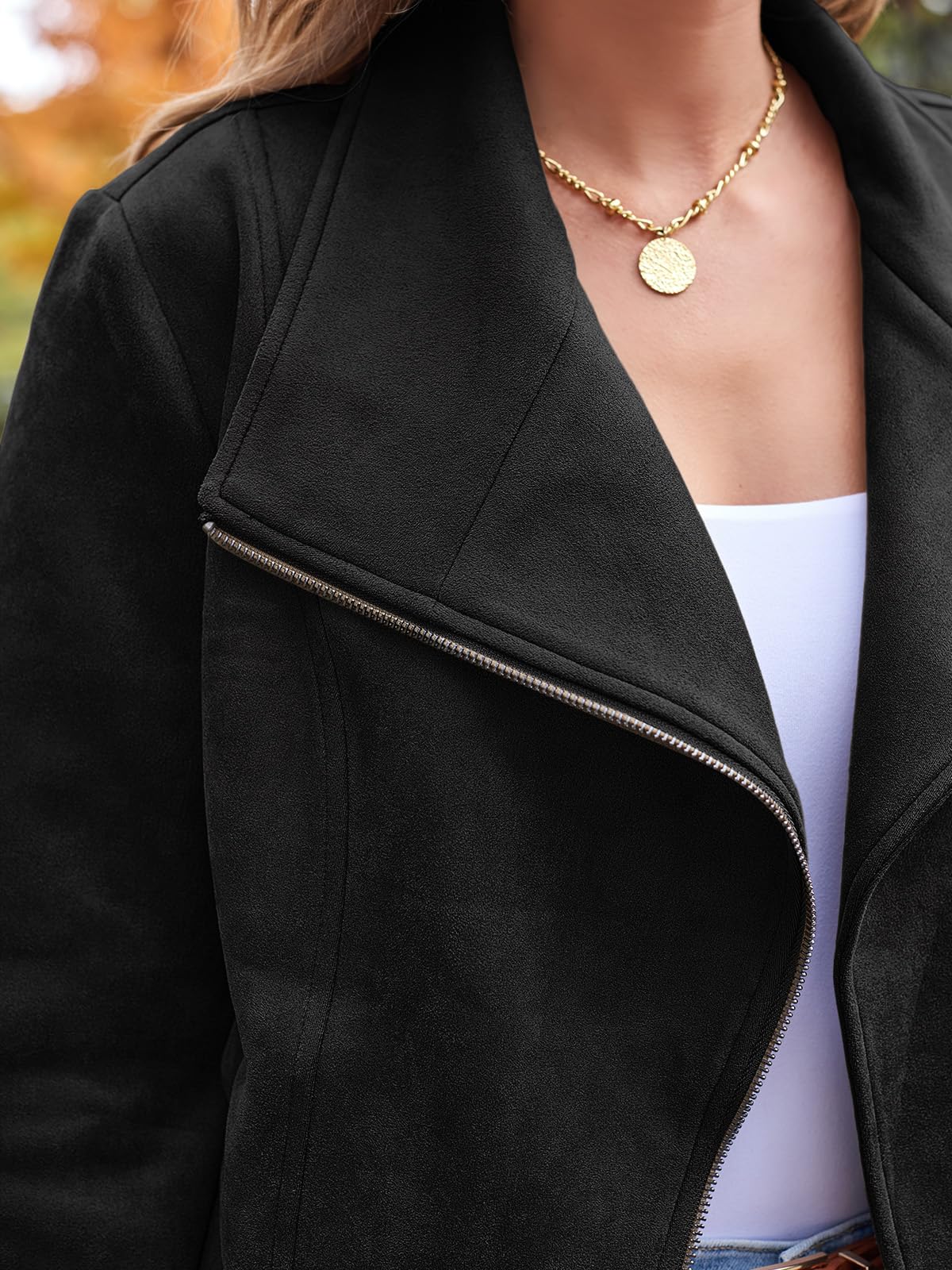 AUTOMET Women's Faux Suede Leather Jacket Cropped Open Front Cardigan Buttery Soft Lightweight Fall Coat Black S