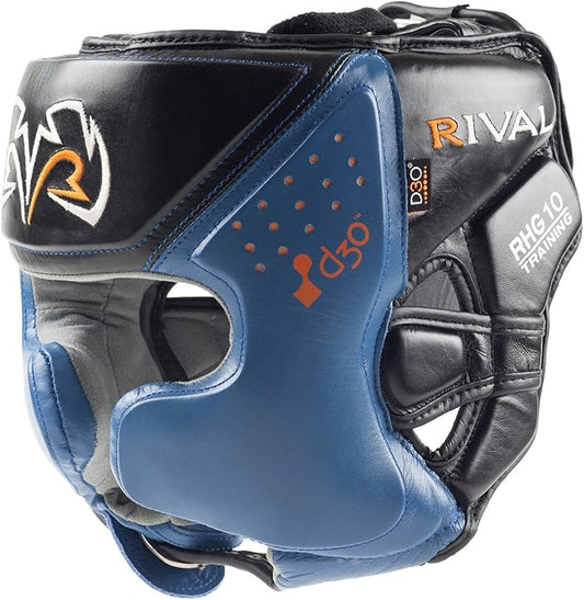 RIVAL Boxing RHG10 Intelli-Shock Headgear, D3O Front and Side Padding, Hook and Loop Back Adjustment with Lace on Top, and Anatomical Rear Head Pad Every Time