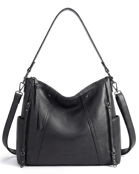 Missnine Hobo Bag for Women Crossbody Purse and Handbags Vegan Leather Shoulder Tote Bag with Multi-Pockets, Black
