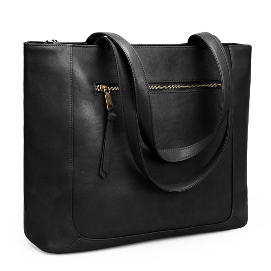befen Genuine Leather Tote Bag for Women Work, Large Tote Bag with Zipper Real Leather Purse with 15.6" Compartment Womens Designer Shoulder And Handbags For Travel Everyday, Black