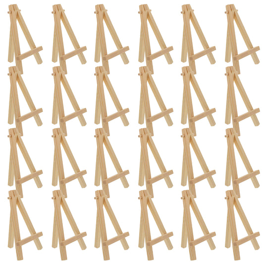 U.S. Art Supply 5" Mini Easel (24 Pack) - Natural Wooden A-Frame Tabletop Display Stand, Mini Easel Stand - Small Easels for Display, Small Canvases, Crafts, Business Cards, Signs, Photos, Gifts