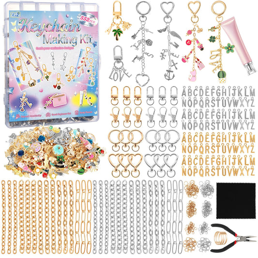 Zefy 552Pcs Charms Lip Gloss Keychain Making Kit, Gold Silver Bag Charm Kit, Including 214 Charms 24 Key Chain Clips with Organizer Box, DIY Craft Supplies for Jewelry Making and Gifts