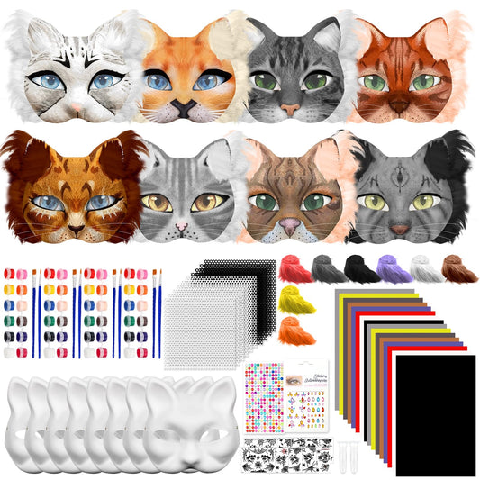 Blurap 124 PCS Therian Mask Kit Cat Masks to Dress Up DIY Therian Cat Mask Set with Fur Eye Mesh Stickers Furry Masks for Christmas Easter Crafts Masquerade Cosplay Party