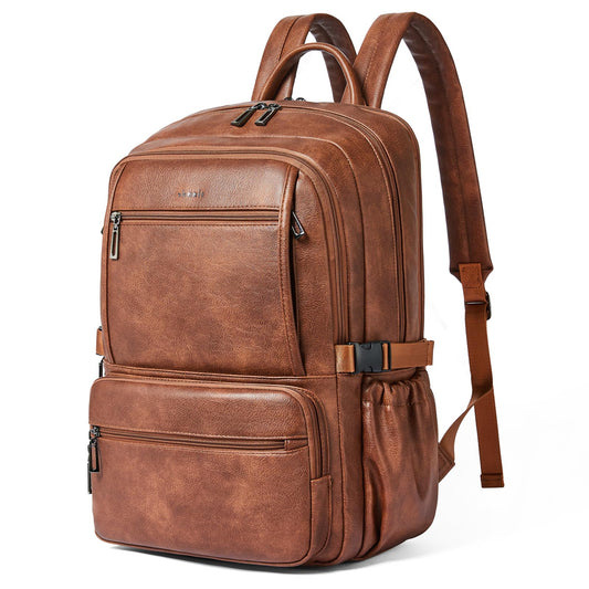 Shrrie 17 Inch Laptop Leather Backpack Work Laptop Backpack Purse for Women Mens Travel Back Pack Large Capacity for Business College Women Convertible Tote Brown Backpack Computer Purse