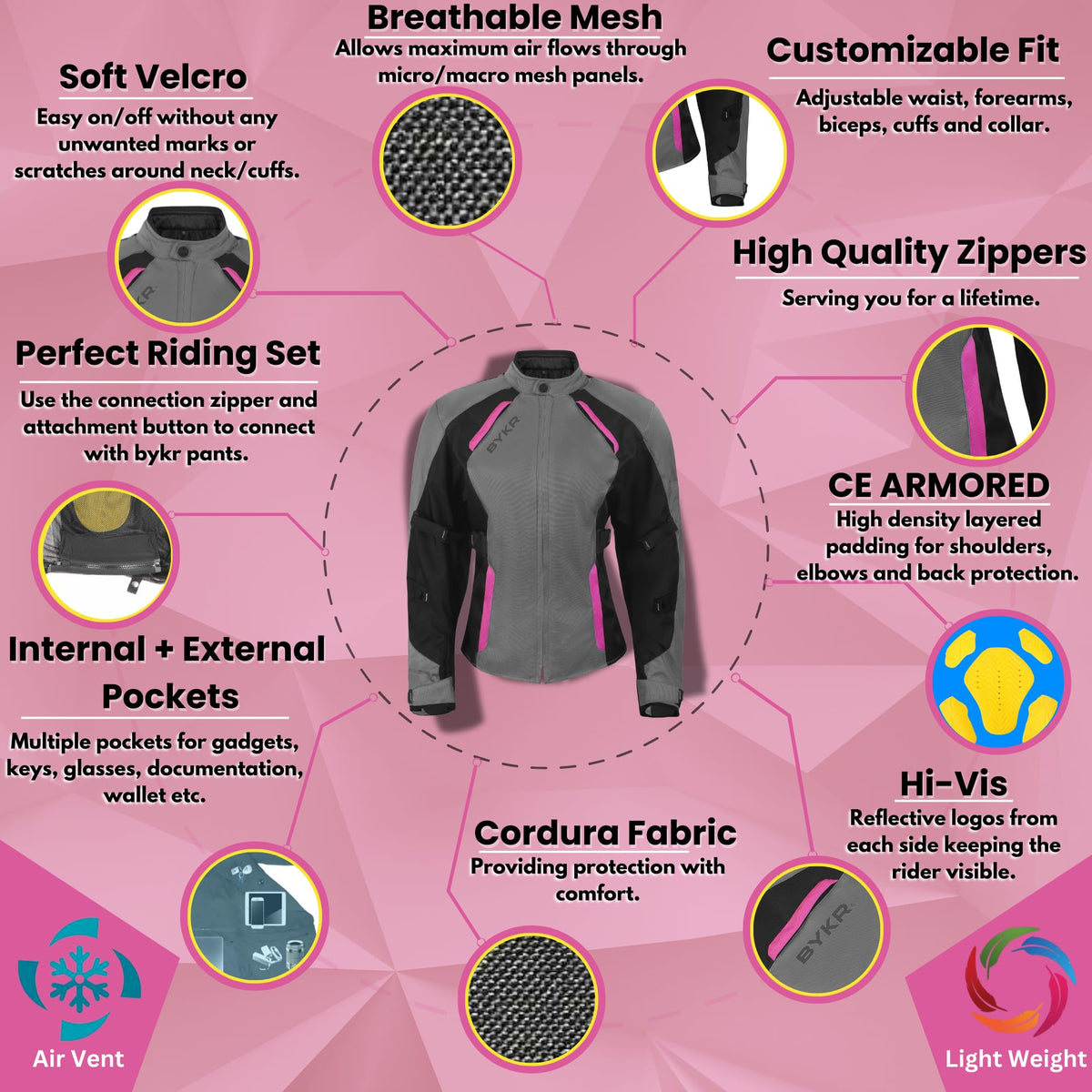 BYKR Womens Motorcycle Jacket For Women Ladies Motorsports Enduro Biker Adventure CE Armored Powersports Protective Gear for Female Motorbike Riders Jackets (GP,2XL)