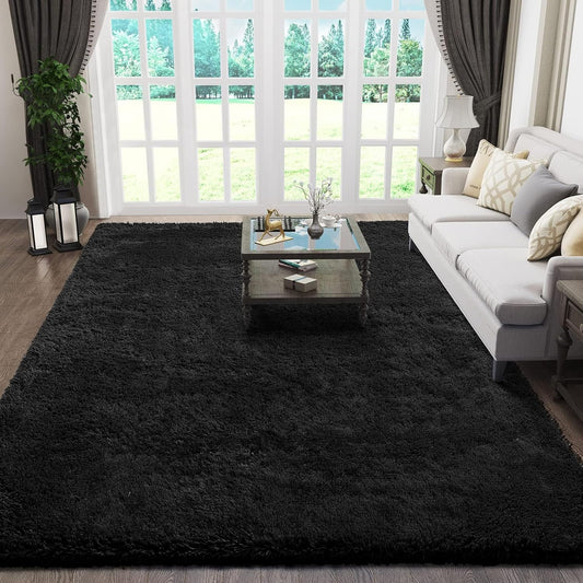 Ophanie Black Area Rug - Fluffy Shaggy Soft Carpet for Living Room | 5x8 Size, Perfect for Kids' Decor