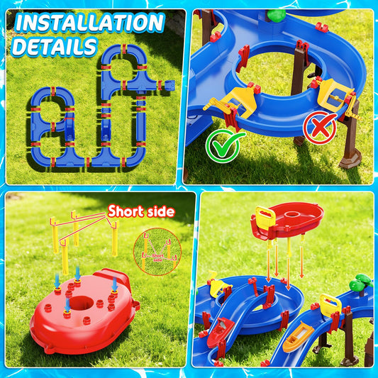 TERRAMUS 2-Tier Kids Watermill Water Table Toys, 124PCS Water Park Playset with Pump, Waterwheel, Summer Outdoor Water Toys Waterways for Backyard,Lawn,Beach,Pool,Gifts for Boys Girls Toddlers 3-5 4-8