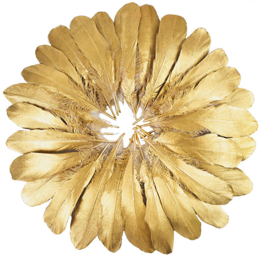 FeelfunFeather 120pcs Gold Goose Feathers 6-8 Inch 15-20cm Decorative Natural Goose Nagoire Feather Bulk for DIY Crafts Cosplay Wedding Party Christmas Halloween Home Decoration
