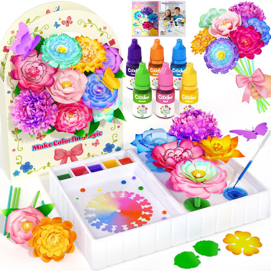 Coodoo DIY Flower Craft Kits, Magic Dyeing Florist Bouquet Maker Art Supplies Arts and Crafts for Kids Ages 4-6 4-8 8-12, STEM Montessori Toddler Kids Toys Birthday Easter Gifts for Girls Boys
