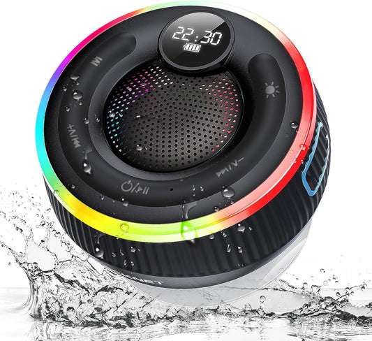 TECKNET IPX7 5.3, 10H Bluetooth Shower Speaker, Waterproof Portable Wireless Speaker with RGB Light, BT Playtime