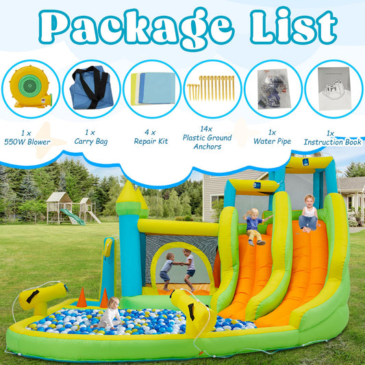 HOMMOW Inflatable Water Slide,10 in 1 Water Park Bounce House for Kids 3-12 with Blower,Splash Pool, 2 Slides, Water Cannon, Climbing Wall,Blow up Water Slides for Kids Outdoor Backyard