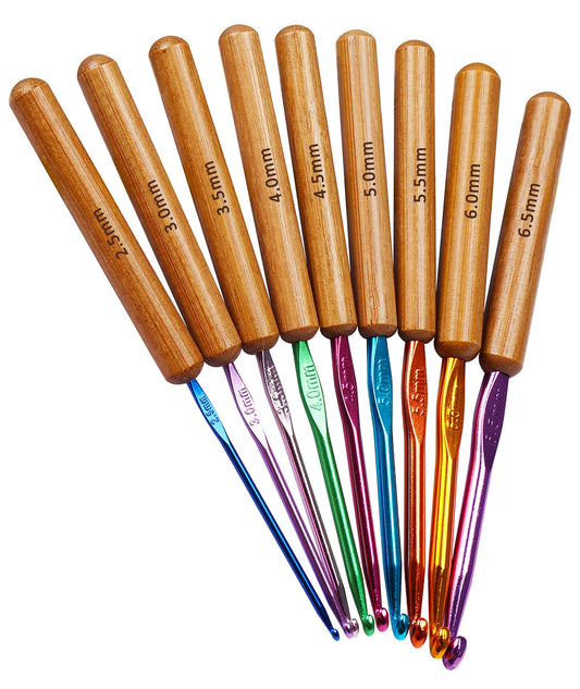 Coopay Bamboo Crochet Hooks Comfort Grip, 6.7" Crochet Kit Longer Aluminum Shaft Crochet Needles for Crocheting, Ergonomic Knitting Hooks Set for Crochet Yarn Craft, Premium Knitting Crochet Supplies