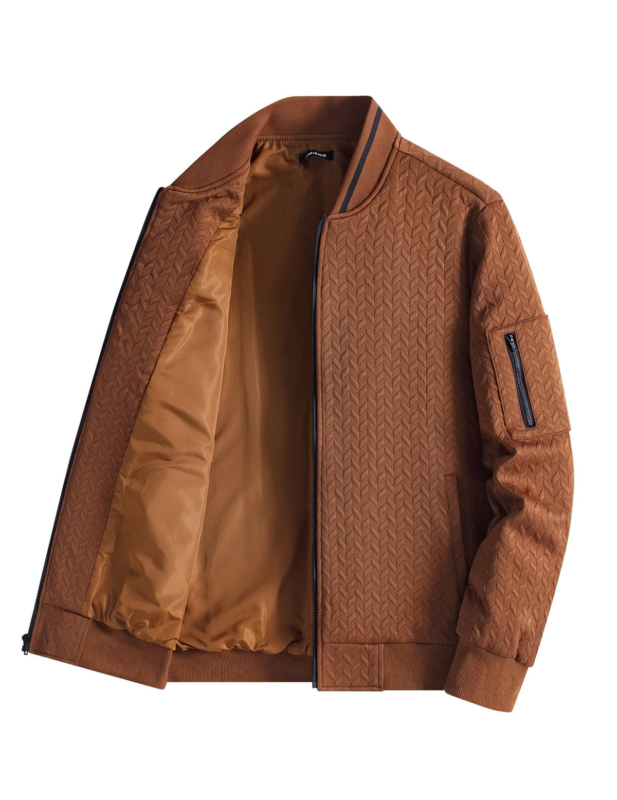 JMIERR Men's Textured Full Zip Bomber Jacket Multi Pockets,Brown,2XL