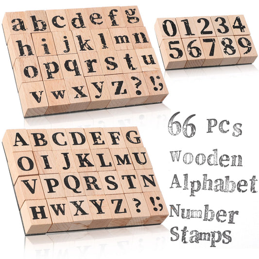 Marspark 66 Pcs Wooden Alphabet Number Stamps Small Letters Wooden Rubber Number Letter with Symbols for Rubber Stamps, DIY Projects, Arts and Crafts, Scrapbooking
