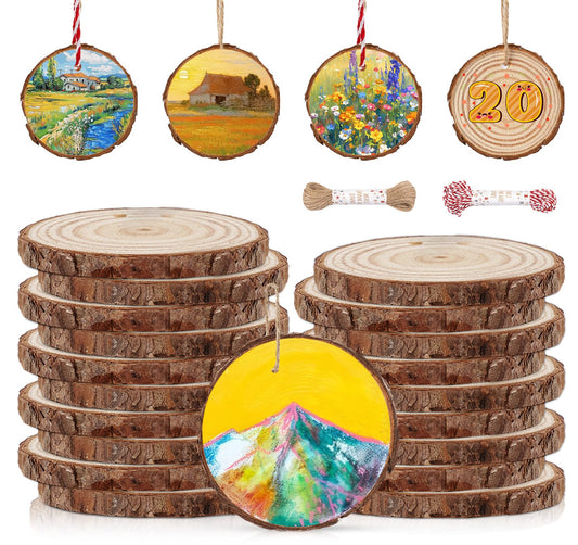 Timburst 20 Pcs Wooden Discs for Crafts, 3.5''-4'' Wood Circles for Crafts, Wood Slices for Painting DIY Christmas Ornaments Party Wall Home Wedding Decor