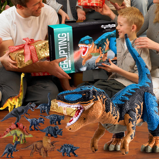 BLmukce 24" Large Dinosaur Toys for Kids 3-5, Big Dinosaur Tyrannosaurus rex Figure Toy with 10+ Dinosaurs Belly Storage, Gliding Wheels, Lights Sounds & Mist Spray – T-Rex that eats Toy for Boys Gift