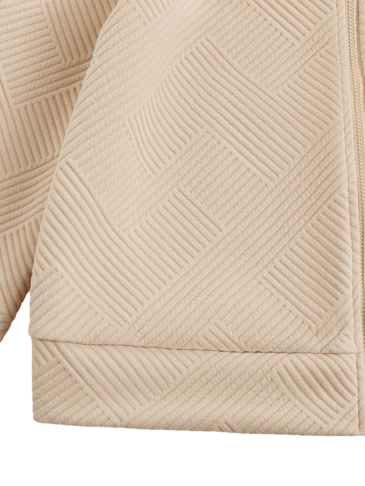Verdusa Women's Zip Up Bomber Jacket Casual Long Sleeve Textured Lightweight Coat Business Casual Outfits Spring Fall Clothes Khaki Small