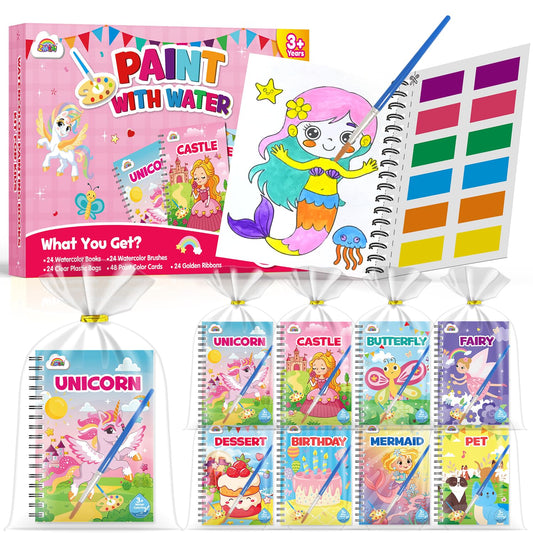 ZMLM 24 Water Coloring Books for Kids Party Favors - Bulk Mini Coloring Books for Kids Ages 4-8,Small Birthday Goodie Bag Stuffers School Teacher Return Gift Art Crafts Classroom Prizes (Girl)