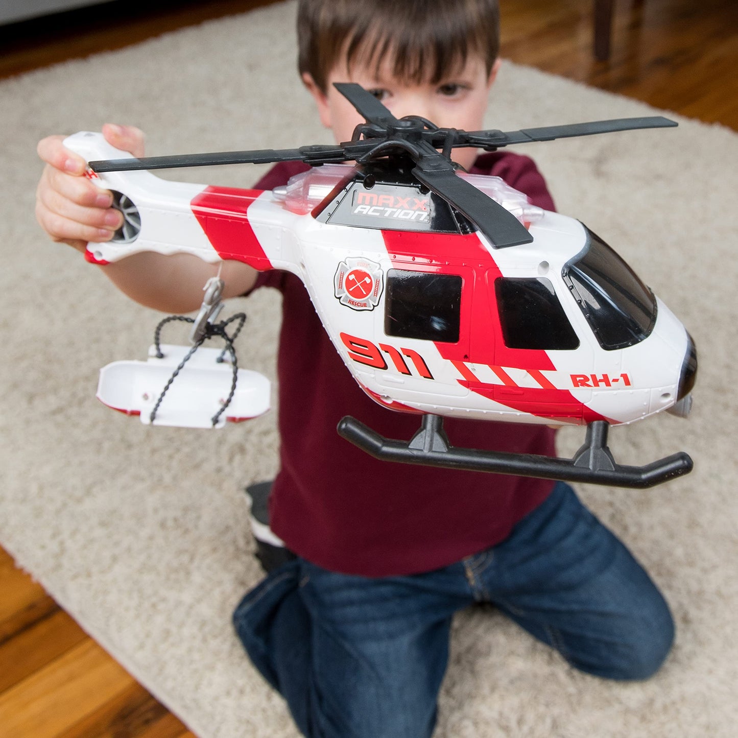 Sunny Days Entertainment Maxx Action Large Helicopter - Lights and Sounds Vehicle with Motorized Turbine and Spinning Rotors