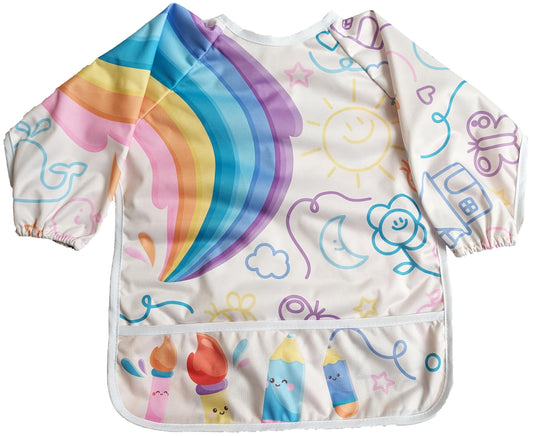 Madrona Brands Rainbow Doodle Full Long Sleeve Waterproof Toddler Art Smock | Crafts Cover, Paint Apron, Baby Bib | Fits Kids 1-3 Years