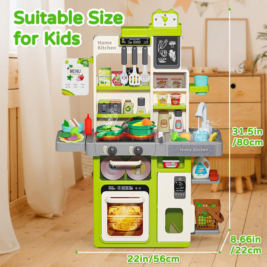 Letapapa Kids Play Kitchen Set, Kitchen Toys with Realistic Sound & Light, Cooking Stove, Sink, Play Food and Kitchen Accessories, Kitchen Playset Gifts for Toddlers Girls Boys