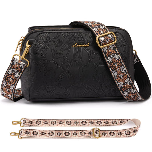 LOVEVOOK Crossbody Bags for Women with 2Pcs Adjustable Strap, Leather Small Purses with RFID Blocking Slots, Shoulder Handbag