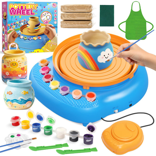 Pottery Wheel for Kids Complete DIY Pottery Painting Kit, Arts and Crafts for Kids Ages 8-12 with 3 Air-Dry Clay Packs and Tools, Art Supplies Toys Birthday Easter Gift for Boys Girls 6+ Years Old